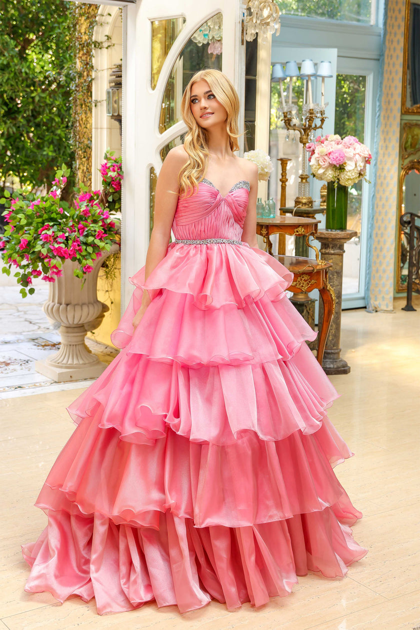 Prom Dresses Long Ruffle Formal Layered Prom Dress Coral Pink
