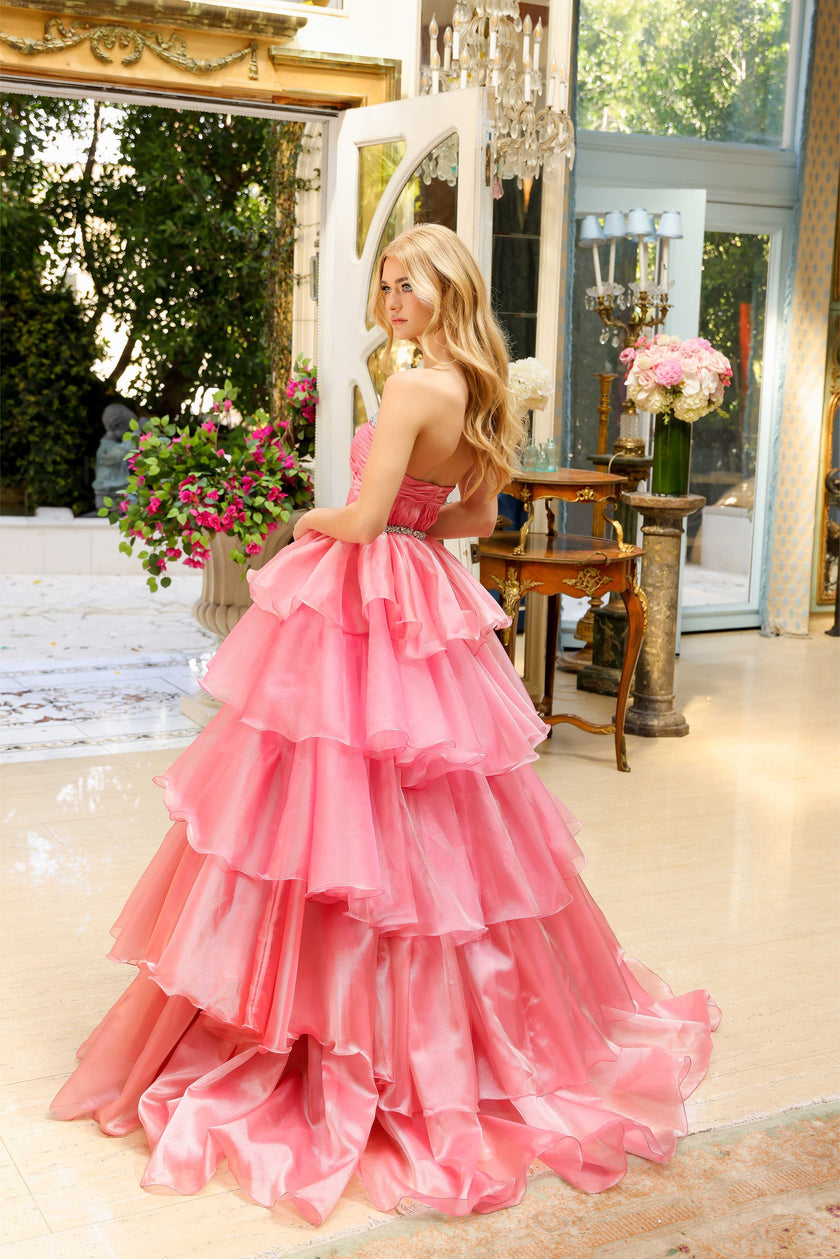 Prom Dresses Long Ruffle Formal Layered Prom Dress Coral Pink