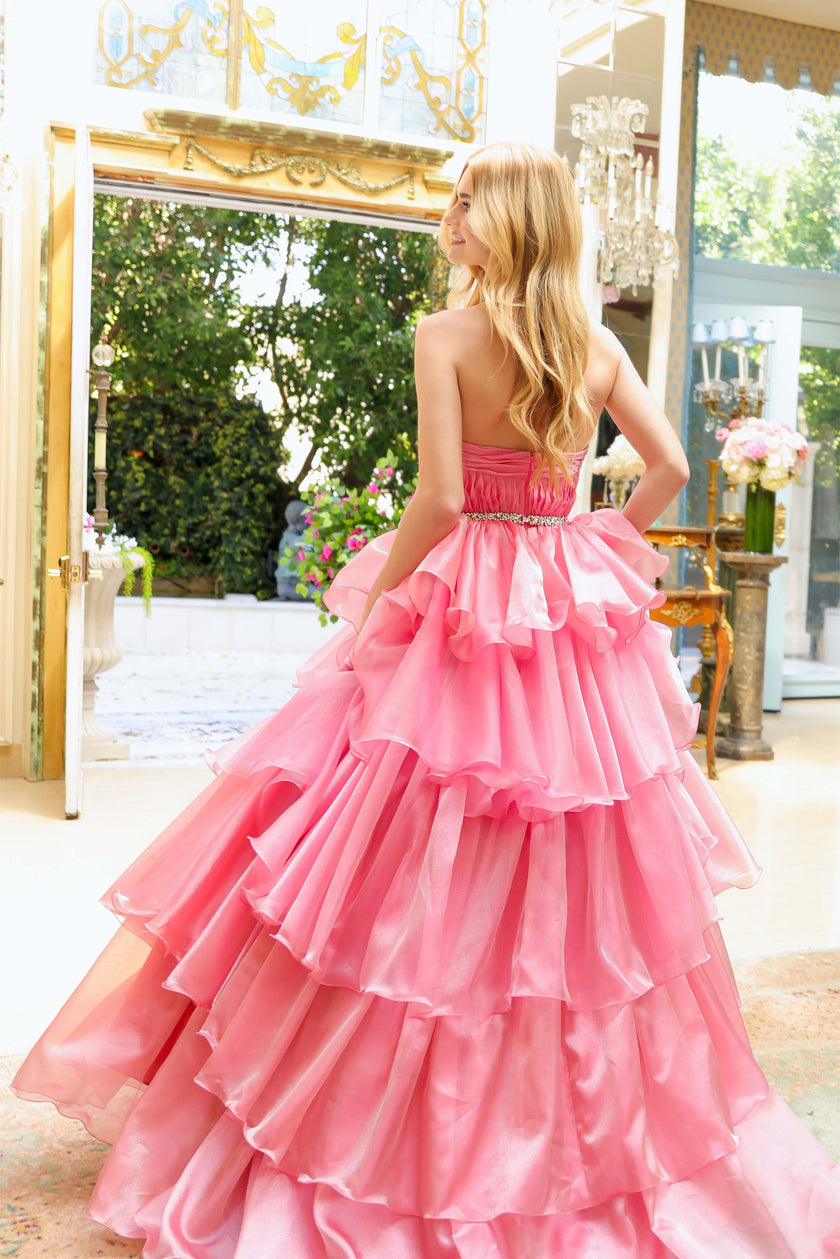 Prom Dresses Long Ruffle Formal Layered Prom Dress Coral Pink