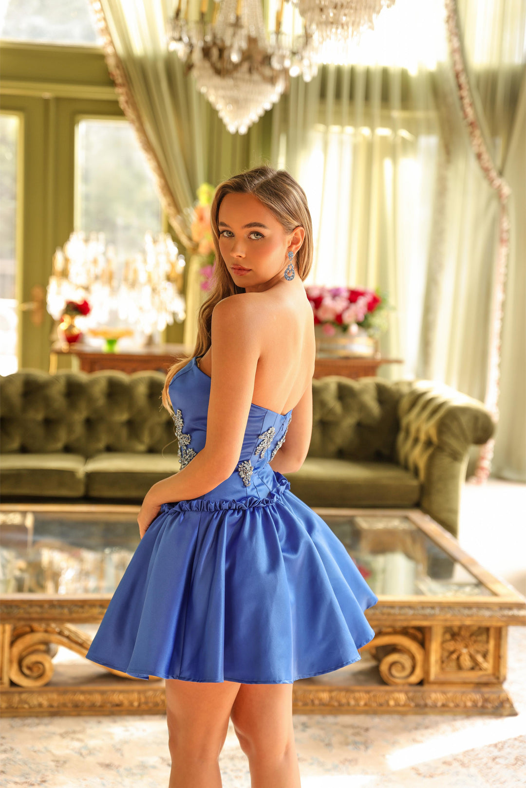Strapless Straight Neck Mini/Short Satin Cocktail A-Line Ava Presley AV29841