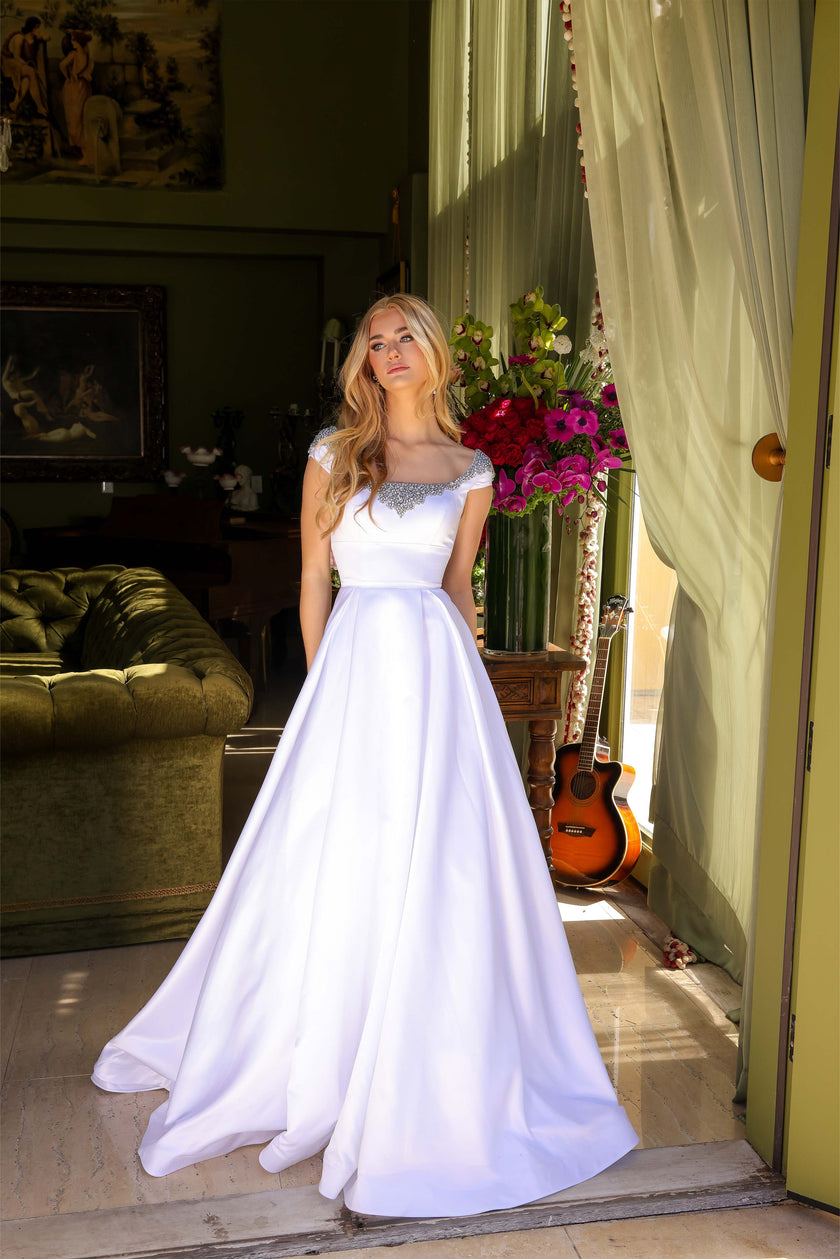 Wedding Dresses Beaded Long Formal Prom A Line Dress White