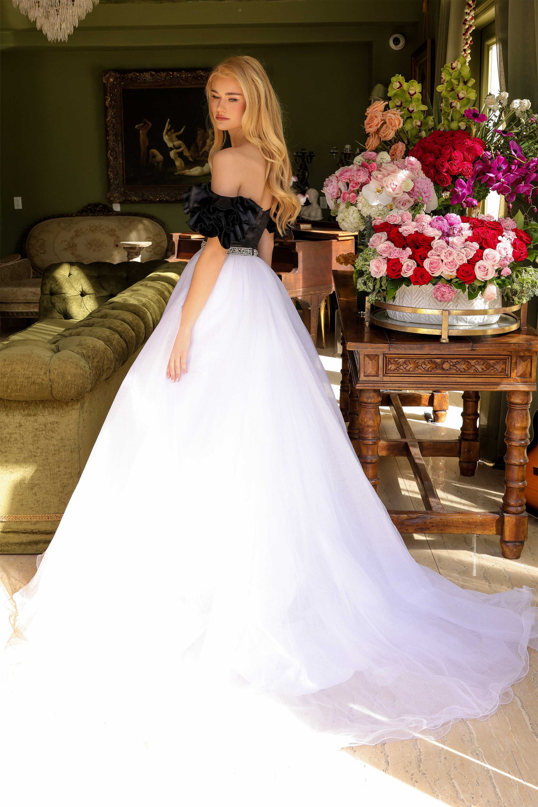 Prom Dresses Prom Beaded Long Ruffle Ball Gown Black/White