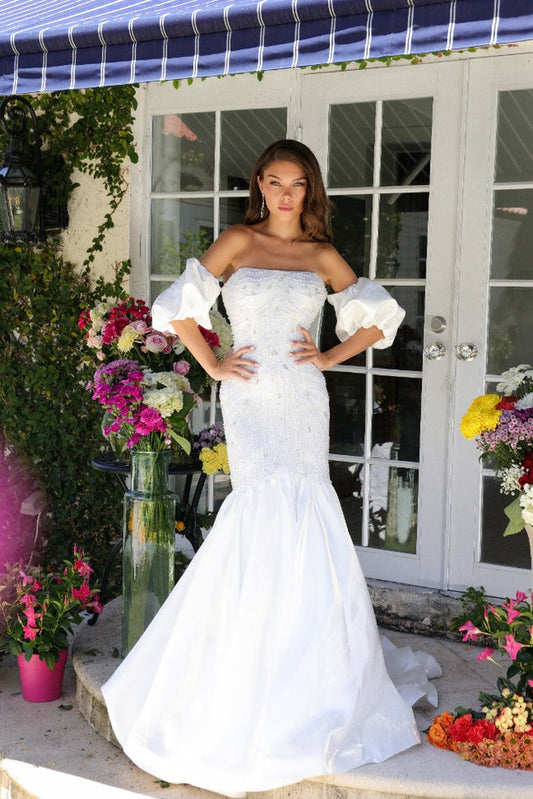 Prom Dresses Sequin Long Mermaid Formal Prom Dress White