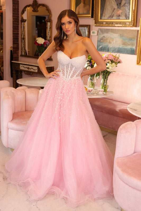 Prom Dresses Long Corset Formal A Line Prom Dress White/Blush