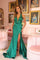 Prom Dresses Formal Long Metallic Prom Pleated Dress Emerald