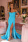 Prom Dresses Beaded Slit Long Formal Fitted Prom Dress Turquoise