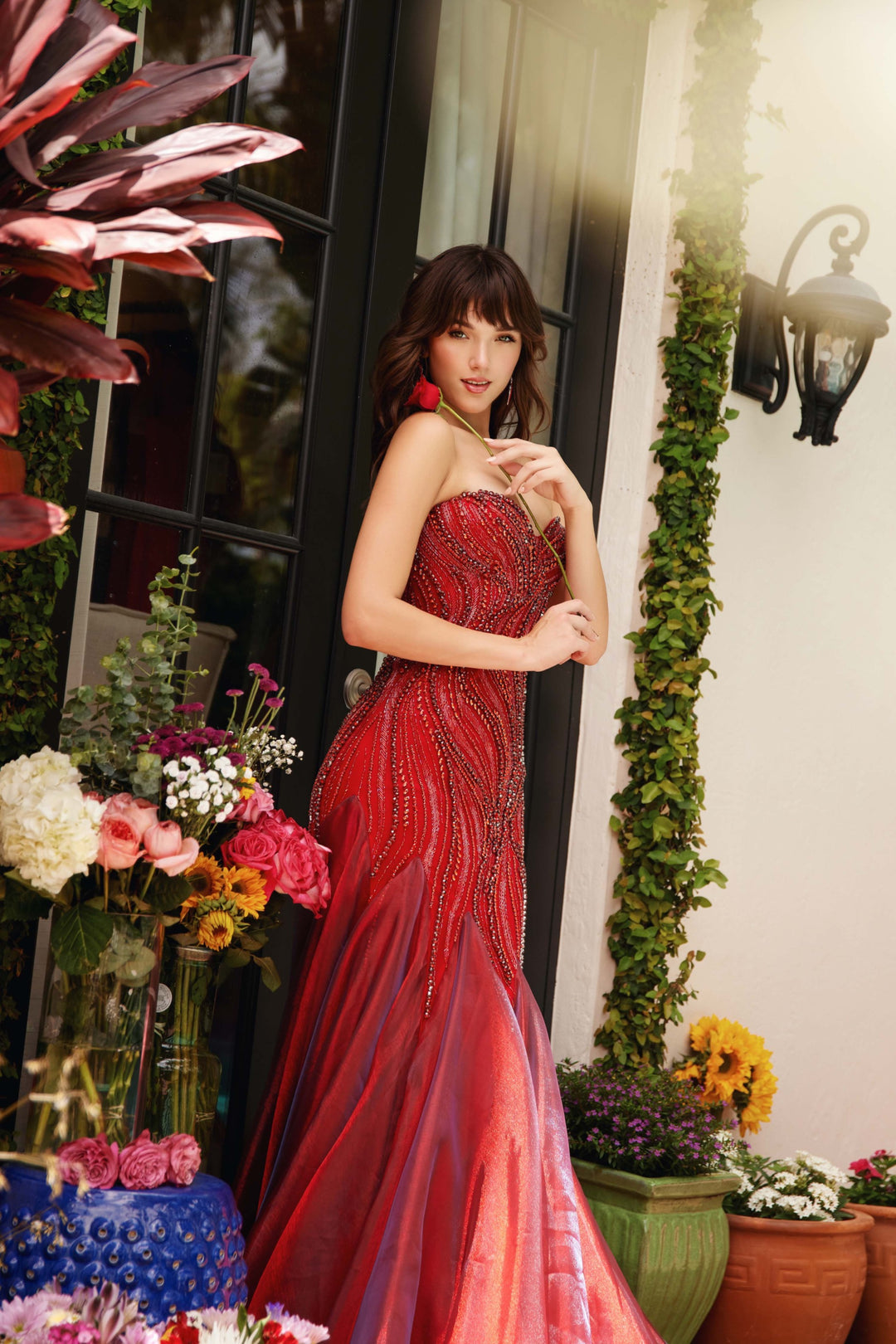 Prom Dresses Prom Long Mermaid Formal Beaded Dress Deep Red