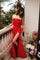 Prom Dresses Long Mermaid Slit Formal Ruffle Prom Dress Red