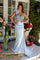 Prom Dresses Metallic Long Formal Beaded Corset Prom Dress Light Blue