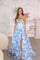 Prom Dresses Long Ball Gown Formal Floral Print Prom Dress White/Light Blue