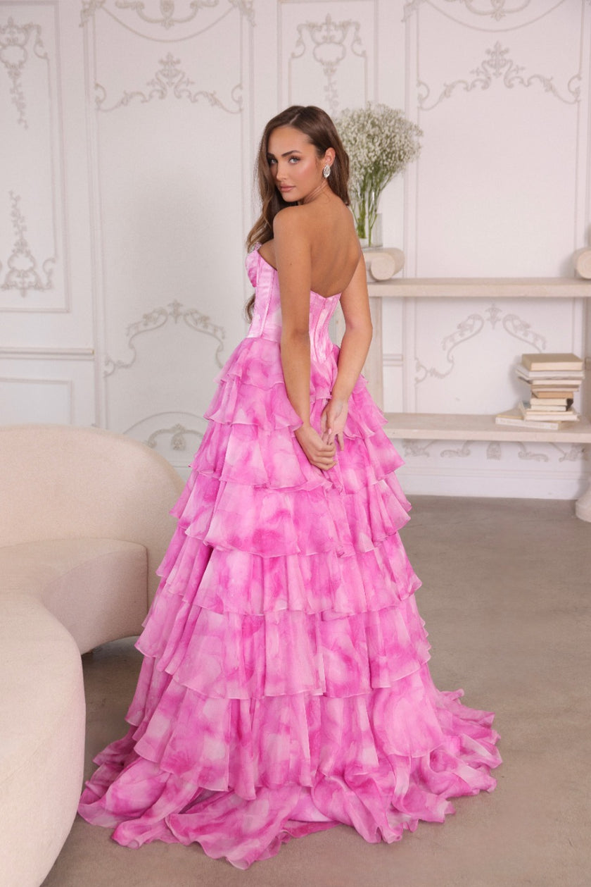 Prom Dresses Ruffle Long Ball Gown Formal Prom Dress Pink
