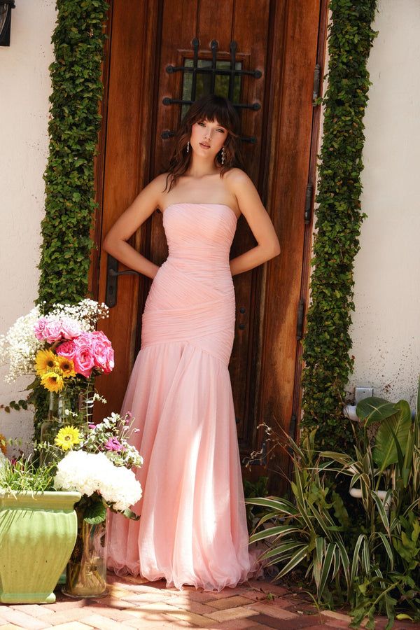 Mermaid Long Formal Pleated Slit Prom Dress Ava Presley 40073