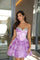 Homecoming Dresses Short Cocktail Beaded Floral Mini Dress Lilac