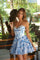 Homecoming Dresses Short Homecoming Printed Ruffle Cocktail Dress White/Blue