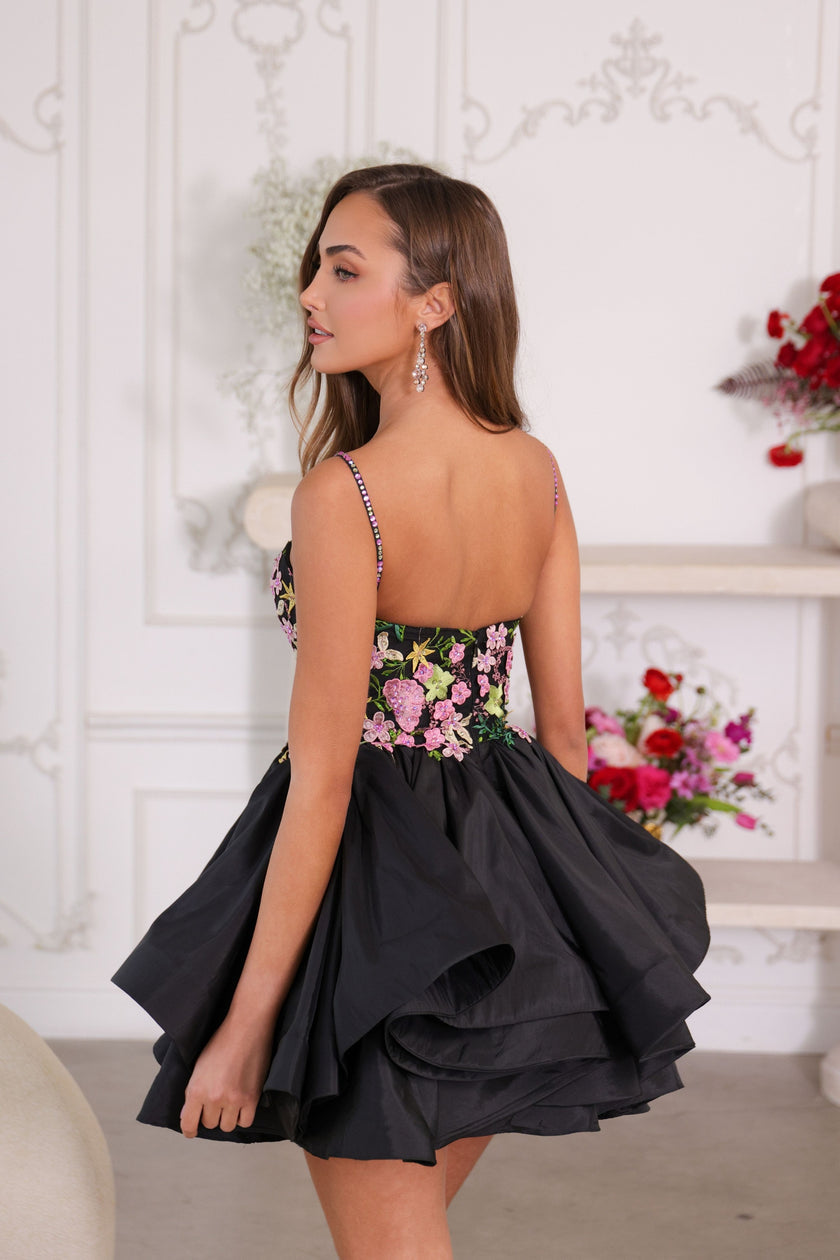 Cocktail Dresses Homecoming Floral Short Cocktail Dress Black