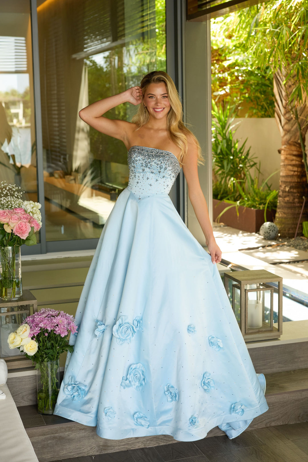 Ava Presley 26532 Beaded Long Ball Gown 3D Floral Applique Prom Dress