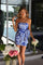 Cocktail Dresses Homecoming Short Printed Cocktail Dress White/Blue
