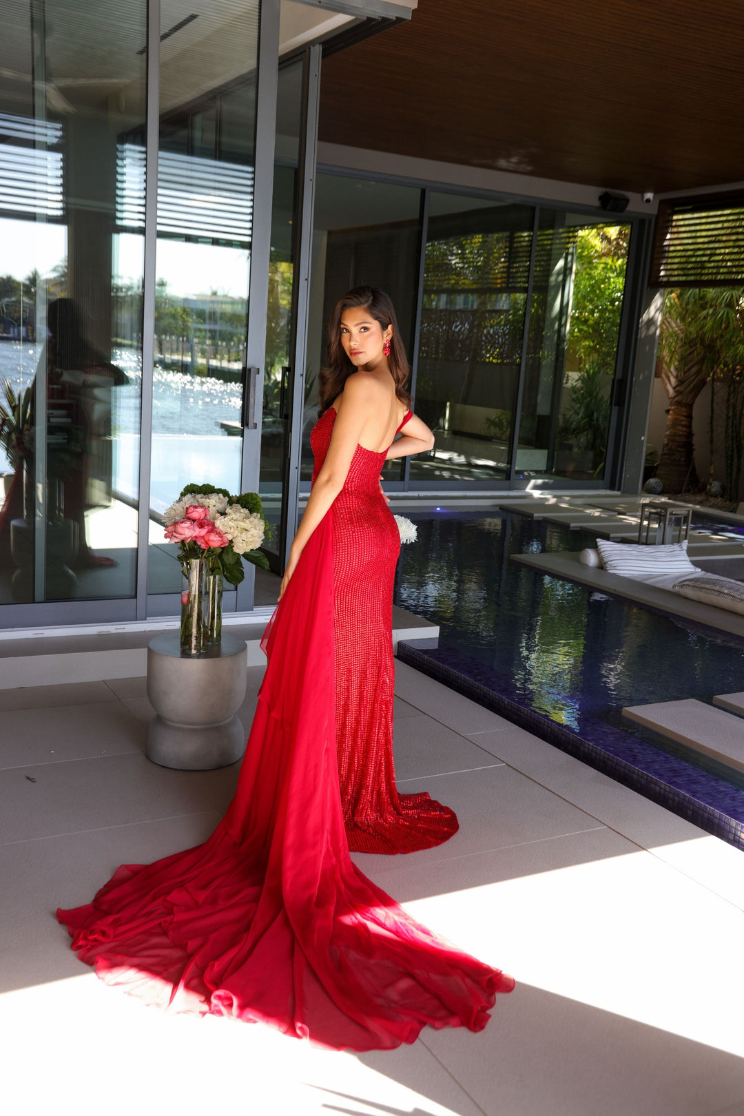 Prom Dresses Long Formal Beaded Prom Evening Dress Red