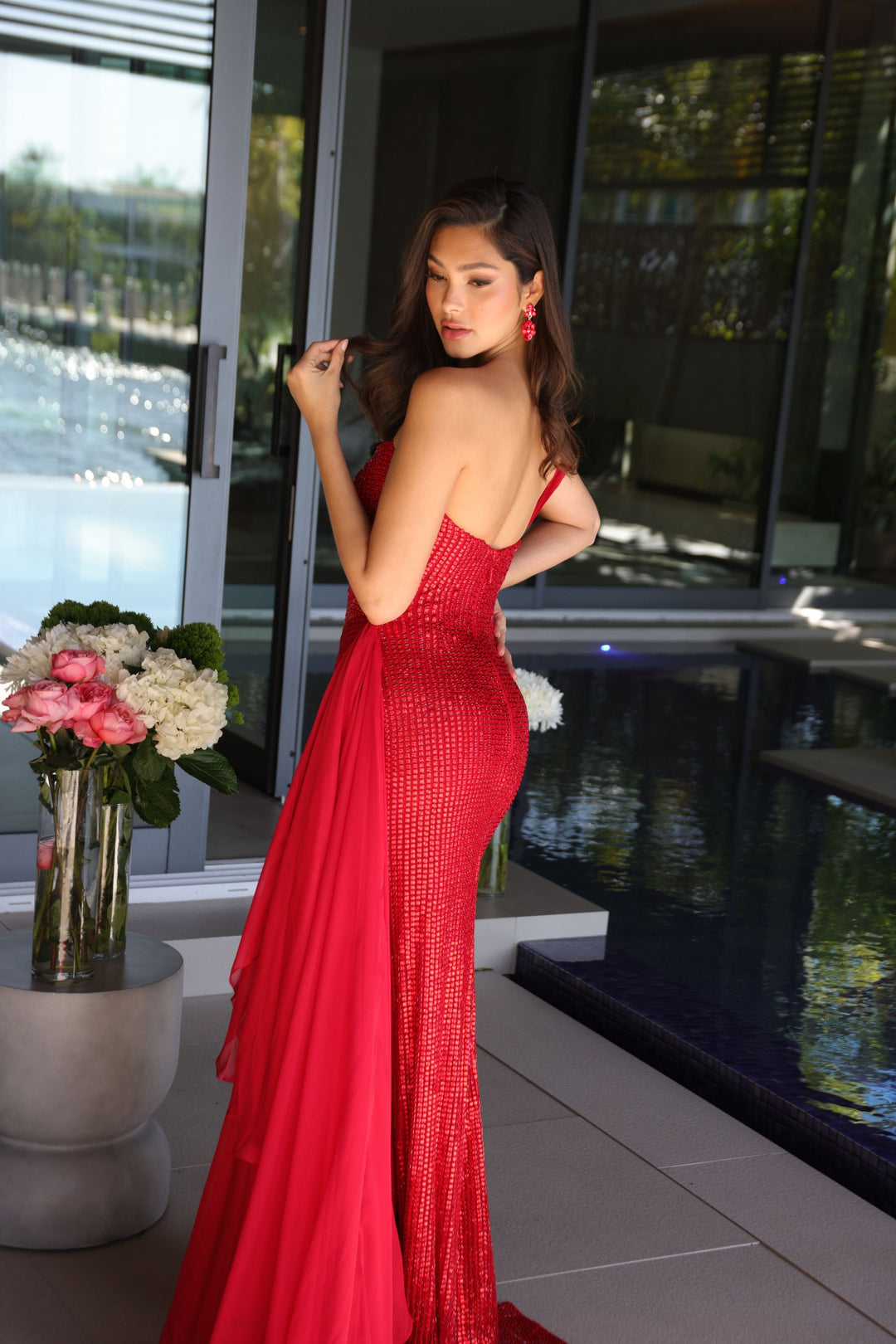 Prom Dresses Long Formal Beaded Prom Evening Dress Red