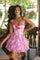 Homecoming Dresses Floral Print Short Ruffle Cocktail Dress White/Light Pink