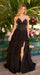 Prom Dresses Long Slit Formal Ruffle Prom Dress Black