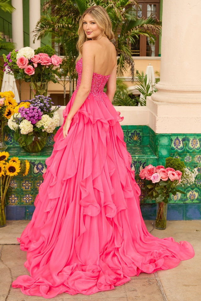 Prom Dresses Prom Long Ball Gown Ruffle Formal Dress Hot Pink