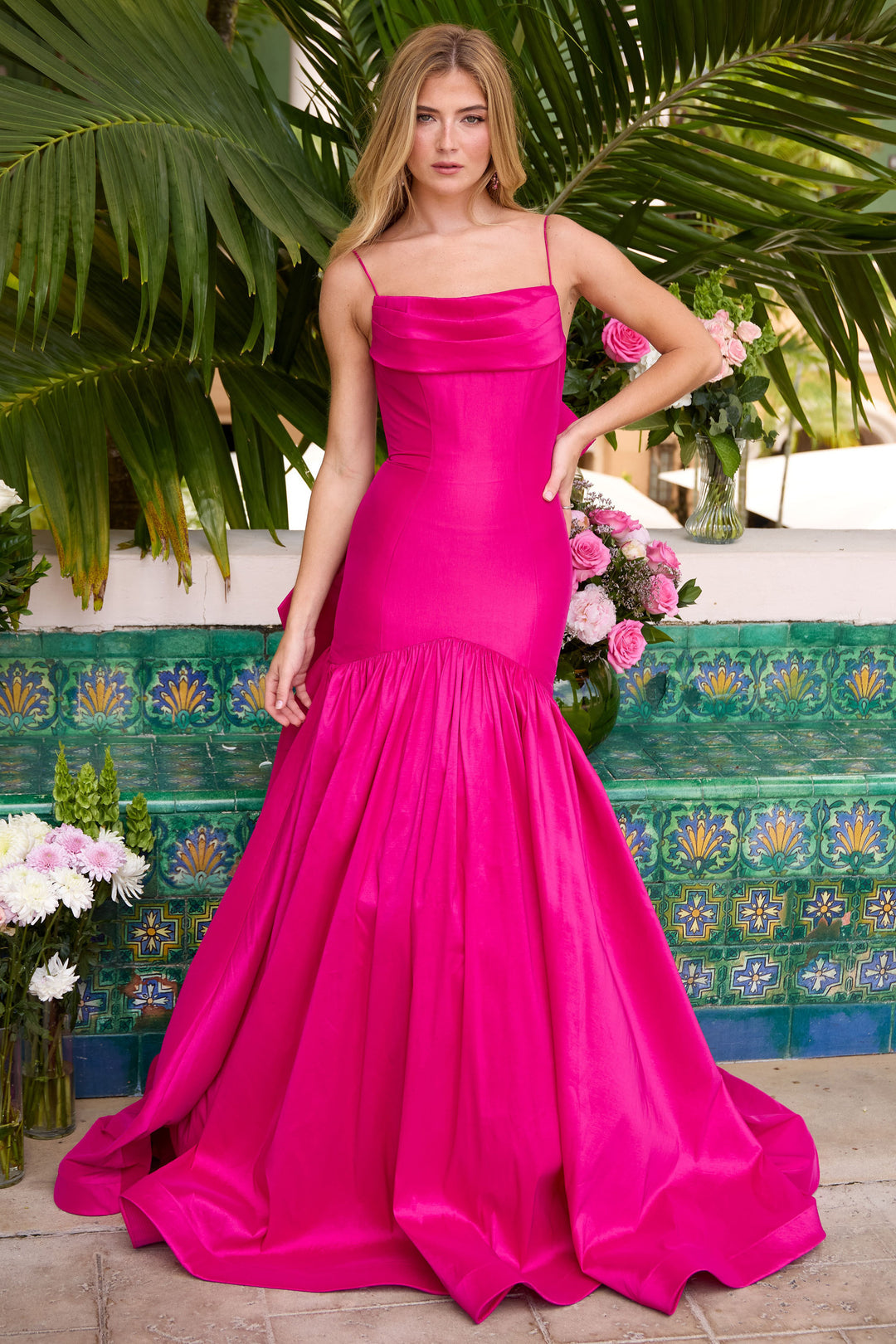 Prom Dresses Long Mermaid Formal Bow Prom Dress Magenta