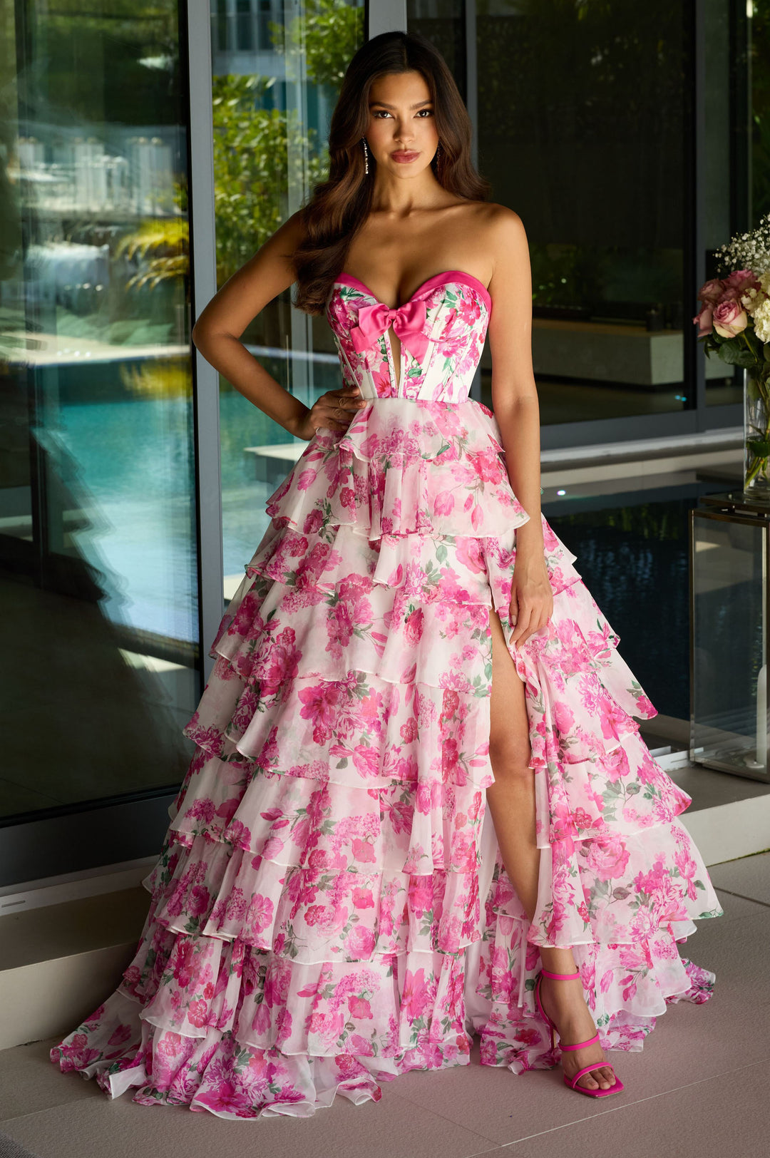 FWVR Women's Floral Print Evening Dress - Long Formal Prom Wedding Party Gown, Pink, Size 8 - View #2