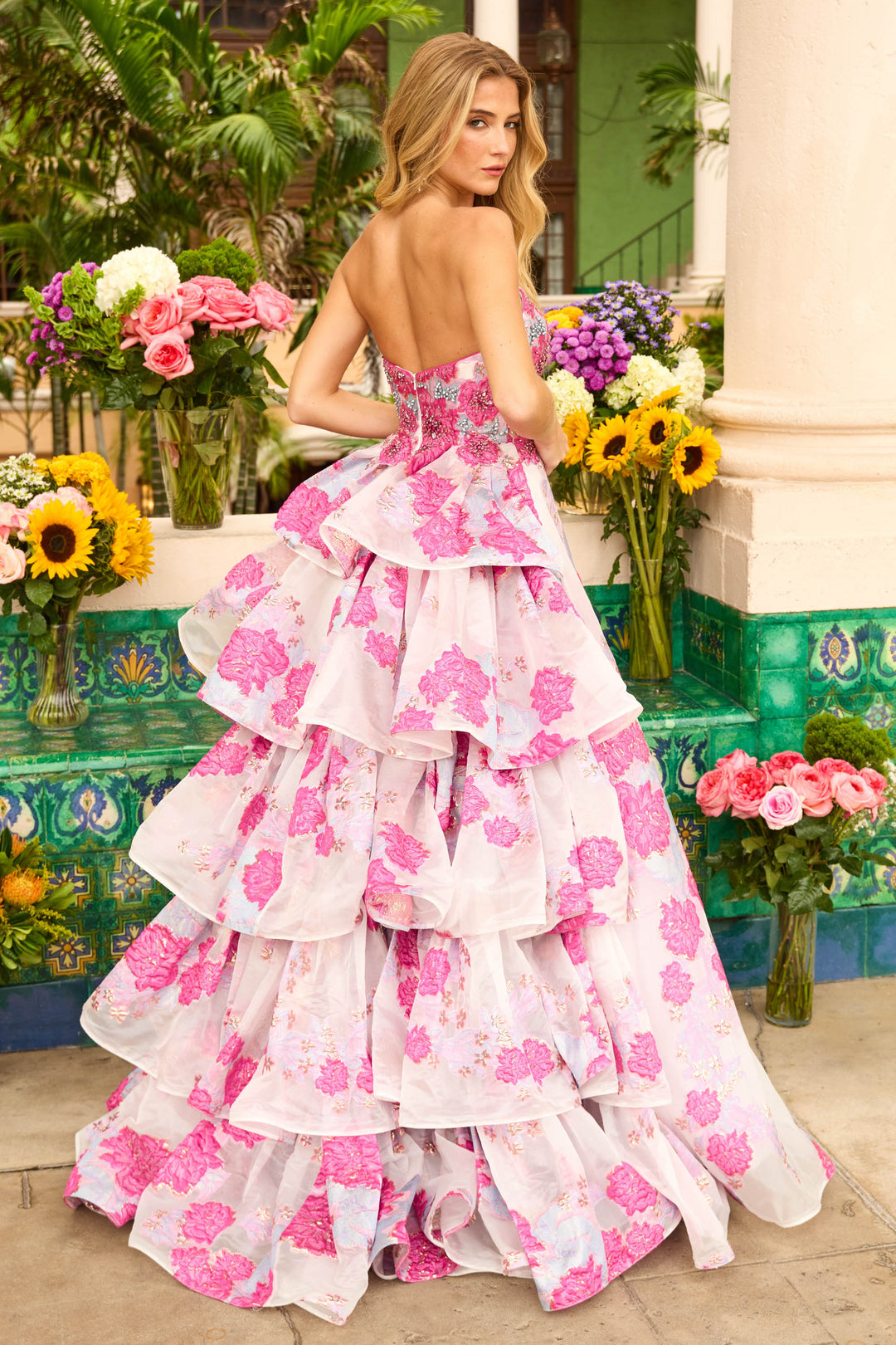 Ava Presley 42292 Floral Print Ruffle A Line Long Formal Prom Dress Ava Presley 42292 Floral Print Ruffle A Line Long Formal Prom Dress