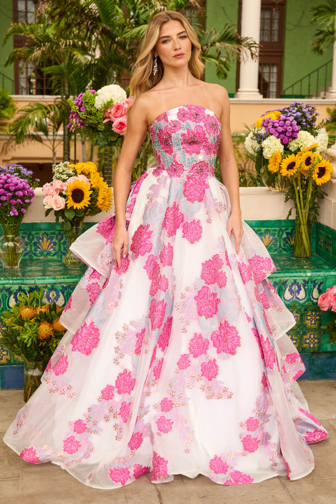 Ava Presley 42292 Floral Print Ruffle A Line Long Formal Prom Dress – The  Dress Outlet