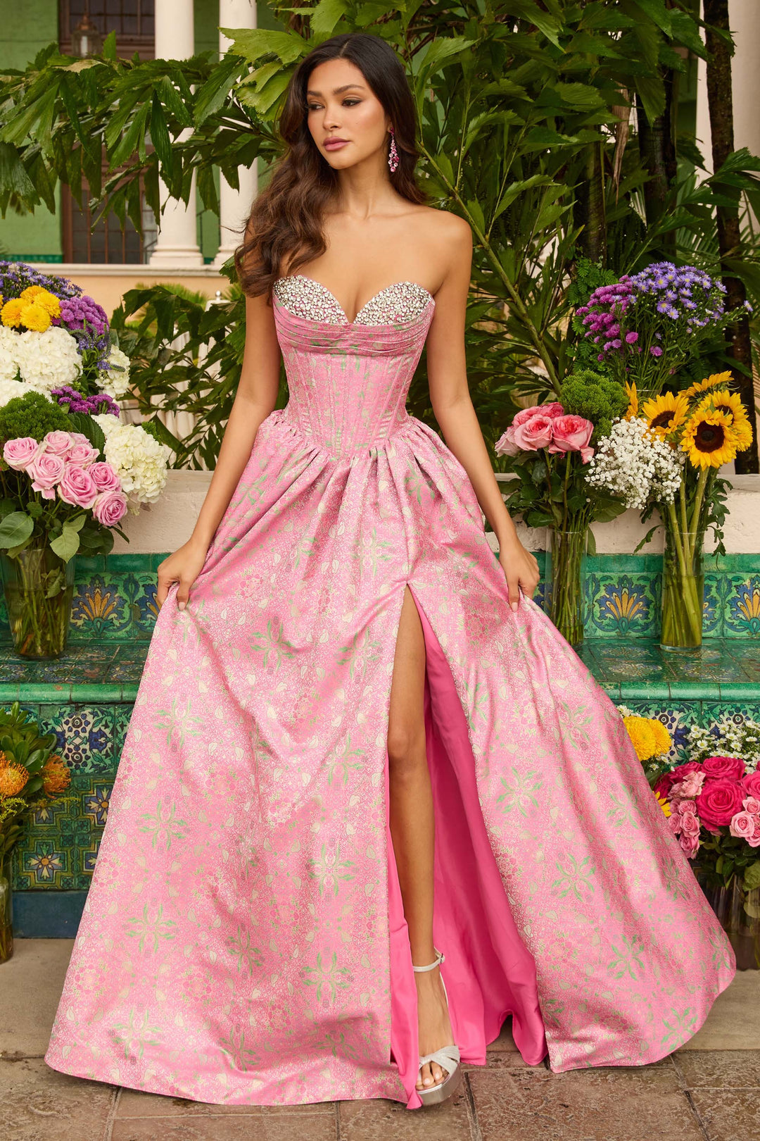 Prom Dresses Long Formal Beaded Corset Evening Prom Dress Hot Pink