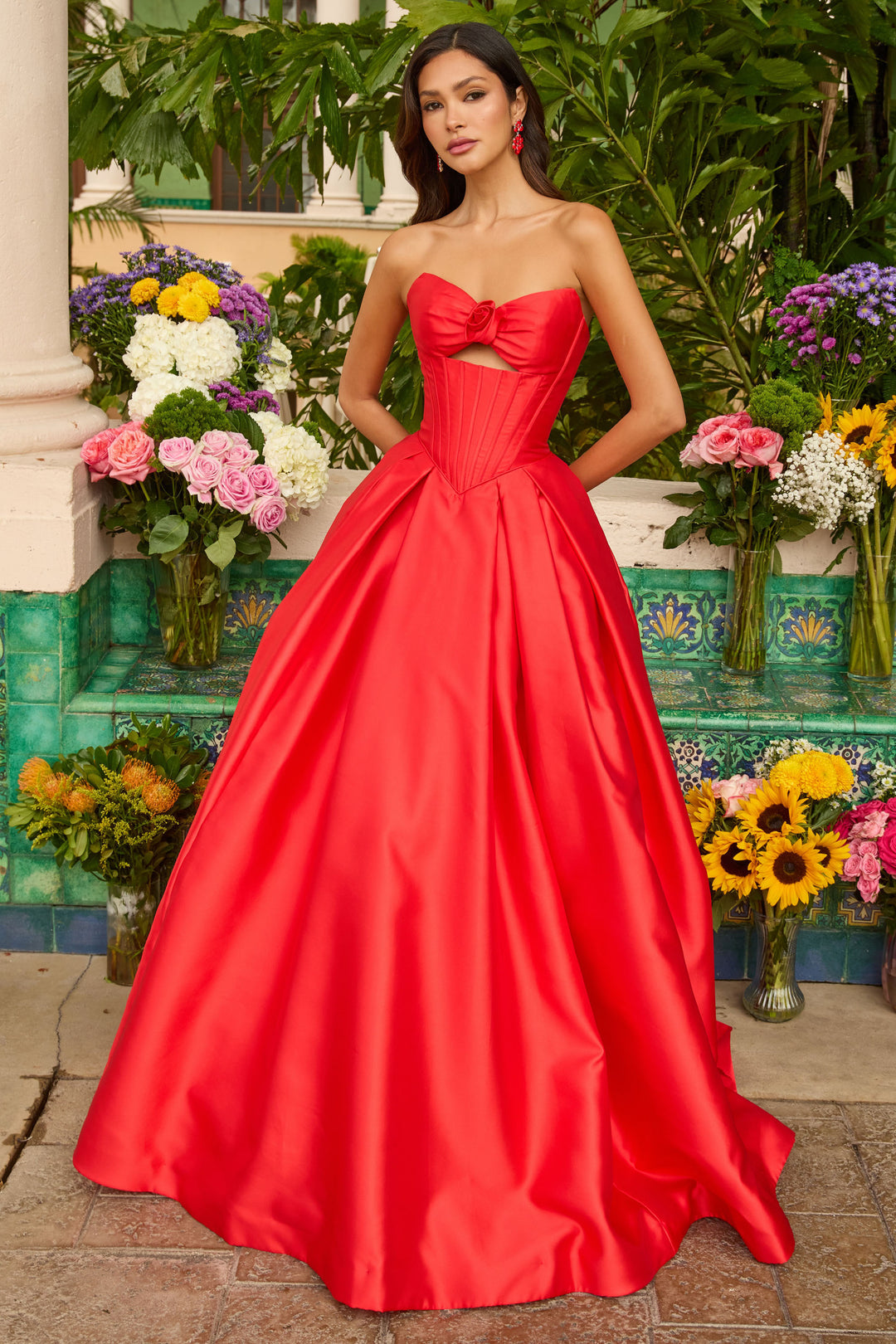 Prom Dresses Long Formal Fitted Corset Ball Gown Prom Dress Red