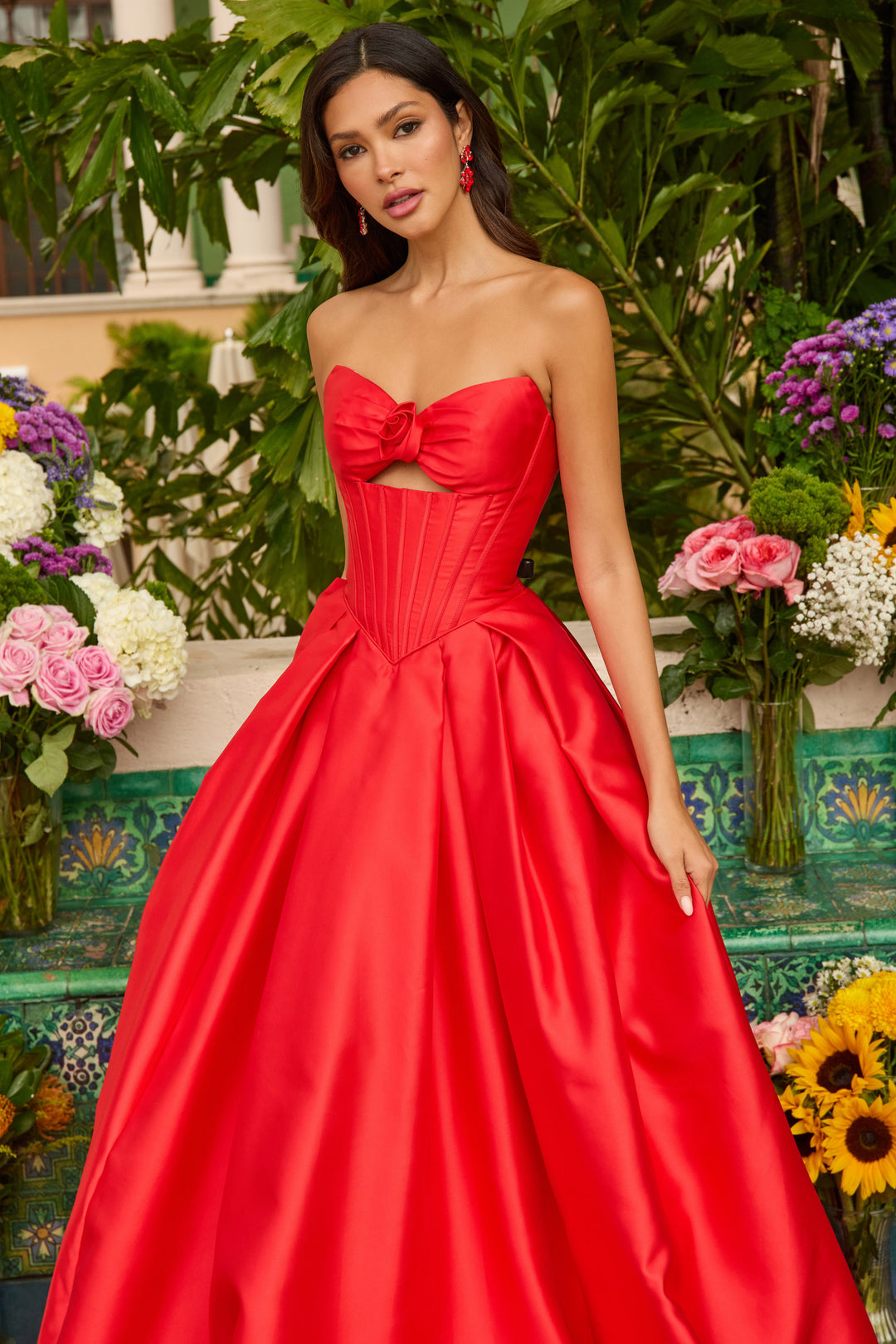 Prom Dresses Long Formal Fitted Corset Ball Gown Prom Dress Red