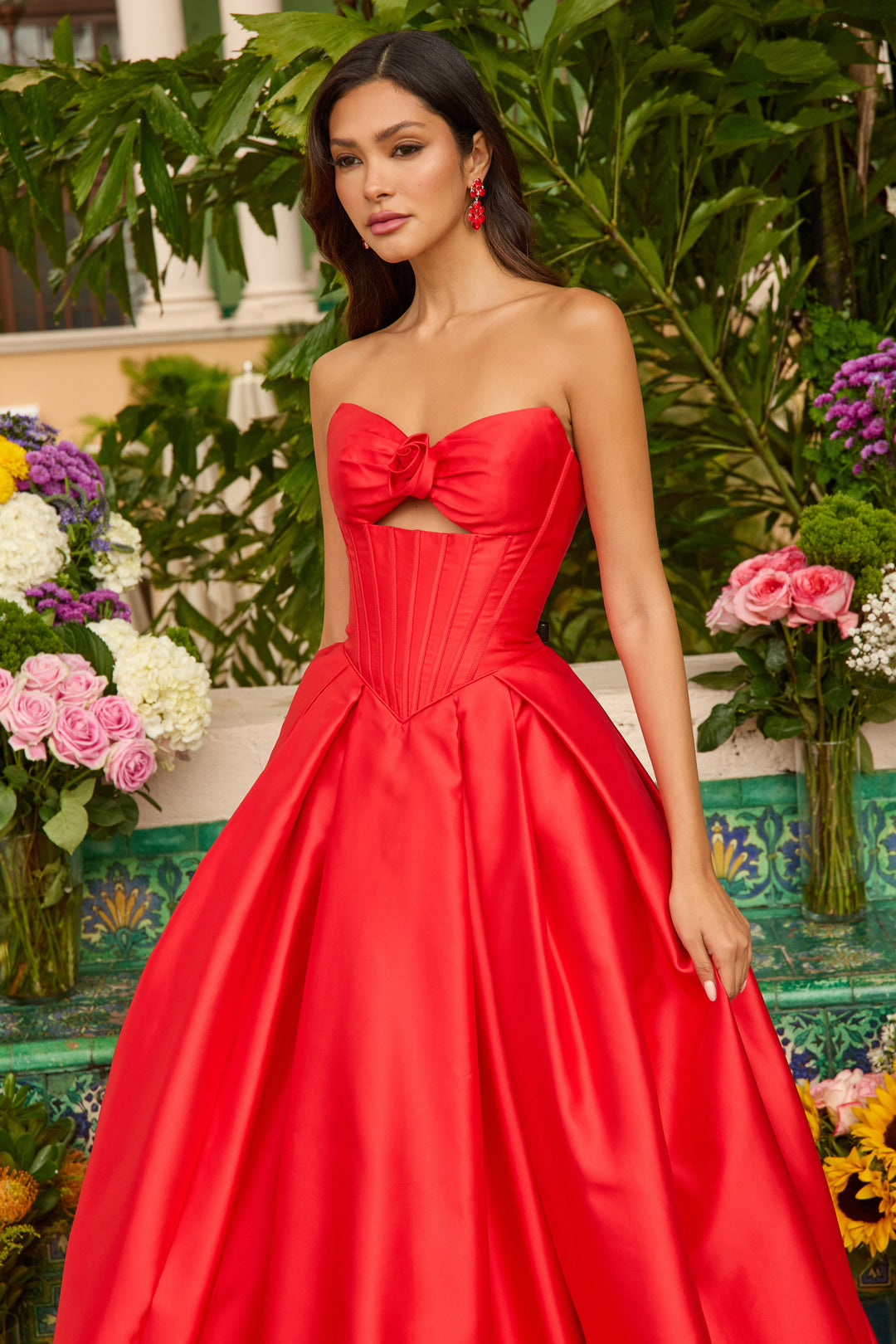 Prom Dresses Long Formal Fitted Corset Ball Gown Prom Dress Red