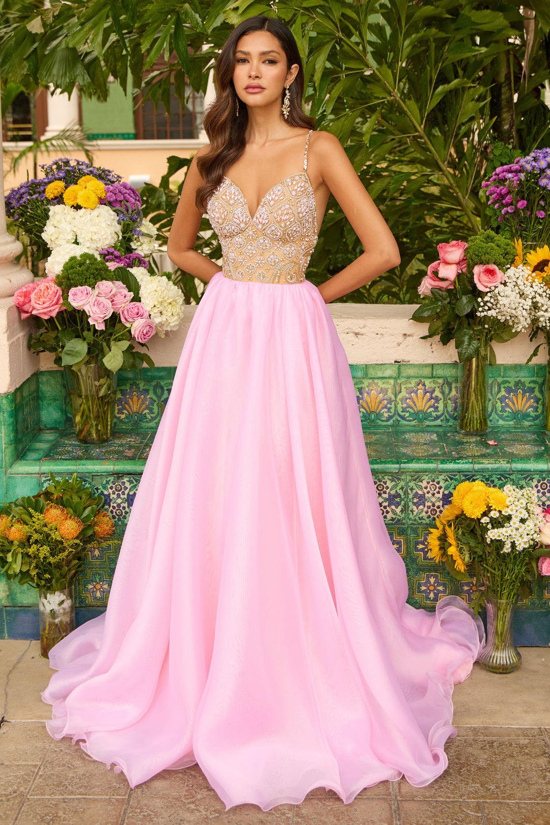 Prom Dresses Long Formal Beaded Ball Gown Evening Prom Dress Nude/Light Pink