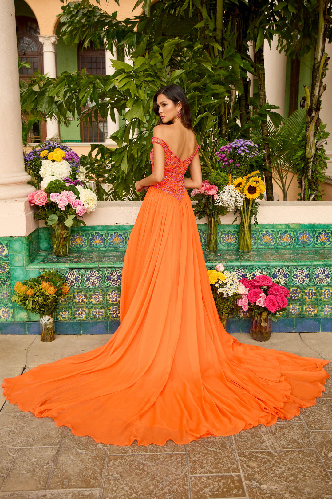 Prom Dresses Long Formal Beaded Ball Gown A Line Prom Dress Orange/Pink