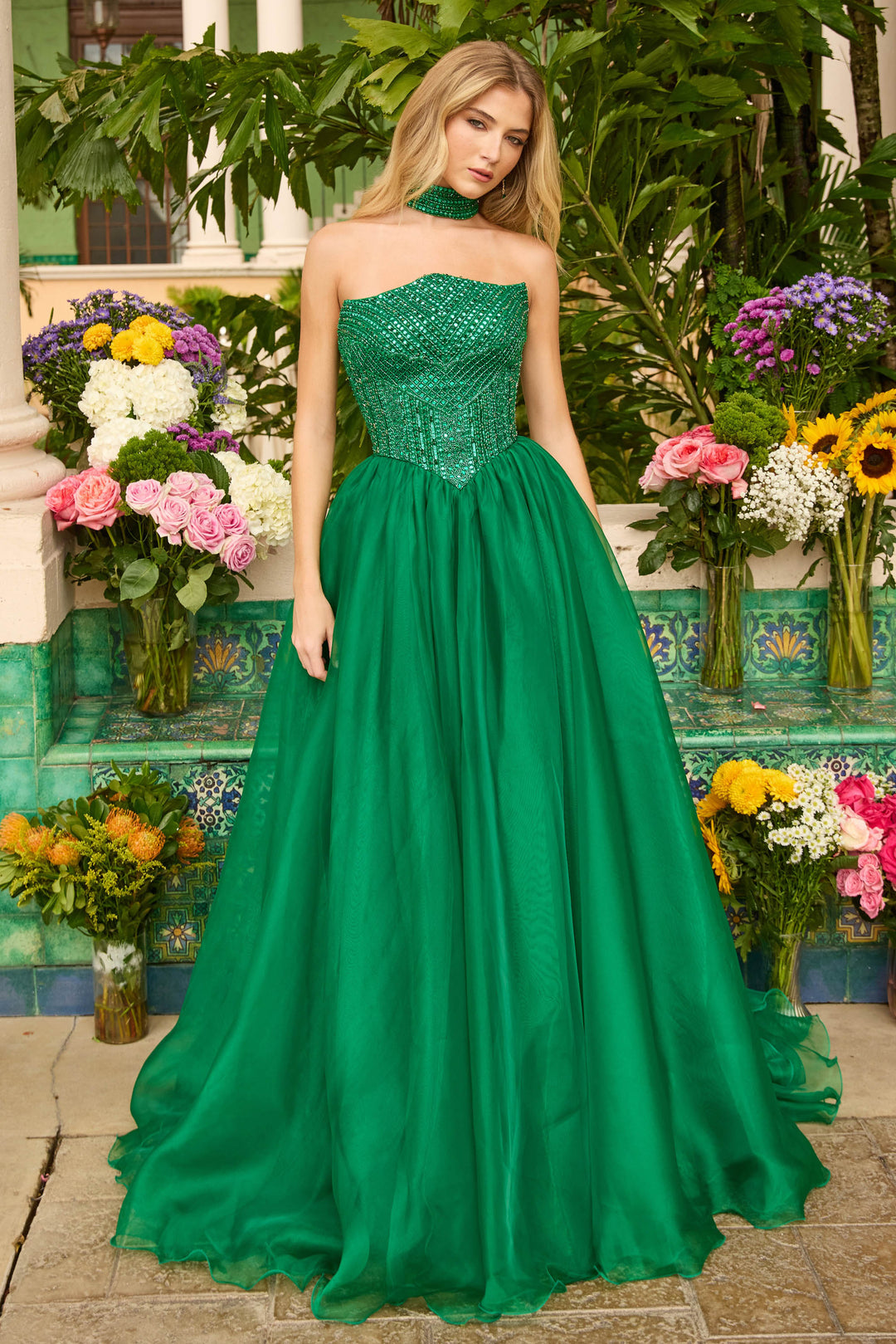 Prom Dresses Ball Gown Long Formal Fitted Beaded Corset Prom Dress Emerald