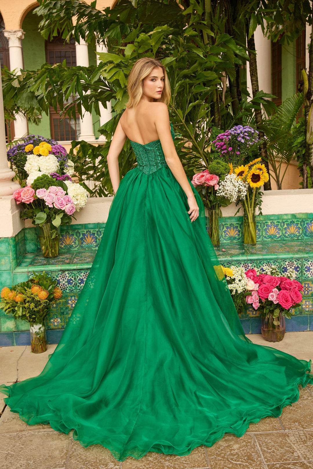 Prom Dresses Ball Gown Long Formal Fitted Beaded Corset Prom Dress Emerald