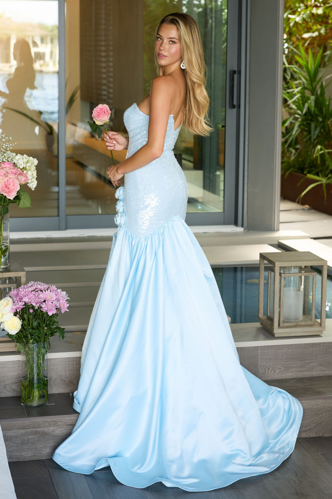 Prom Dresses Long Sequin Gown Formal Mermaid Prom Dress Light Blue
