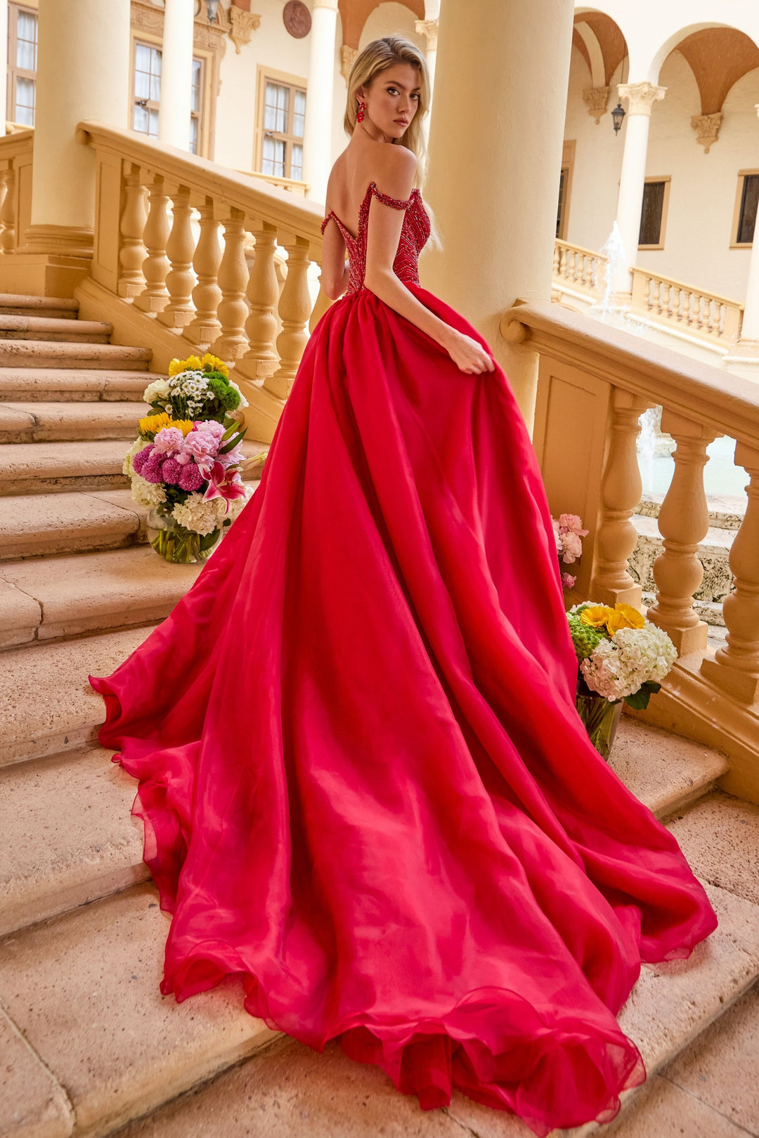 Prom Dresses Beaded Evening Slit Long Formal Corset Prom Dress Ava Presley 47253 Red