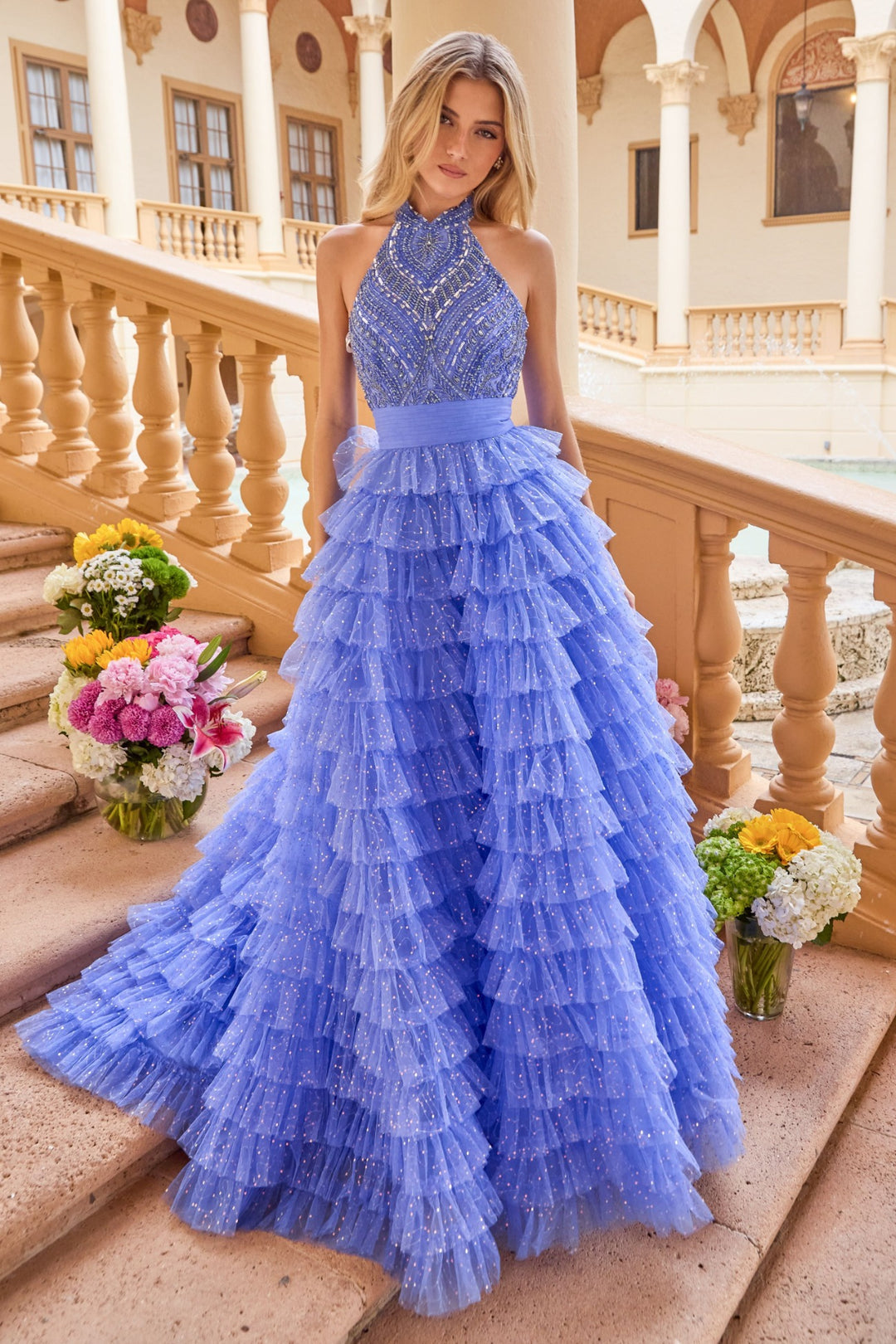 Prom Dresses Long Formal Ball Gown Ruffle Beaded Prom Dress Ava Presley 47258 Periwinkle
