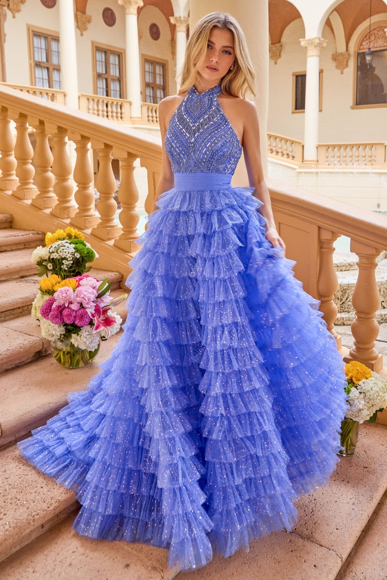Prom Dresses Long Formal Ball Gown Ruffle Beaded Prom Dress Ava Presley 47258 Periwinkle