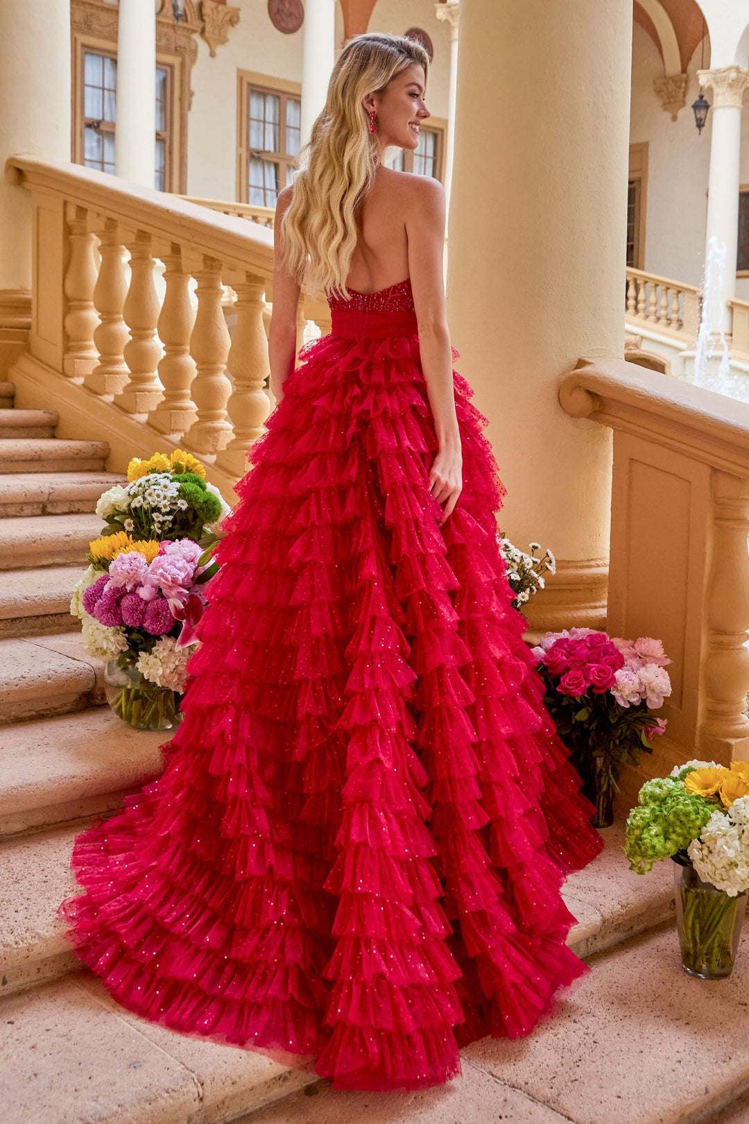 Prom Dresses Long Formal Ball Gown Ruffle Beaded Prom Dress Ava Presley 47258 Red