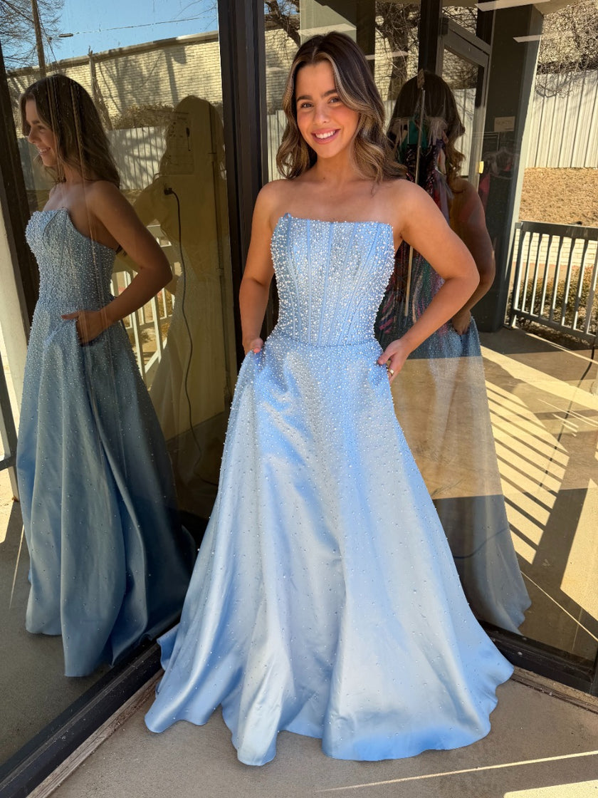 Prom Dresses Formal Long Beaded Corset Prom Dress Ava Presley 47283 Light Blue
