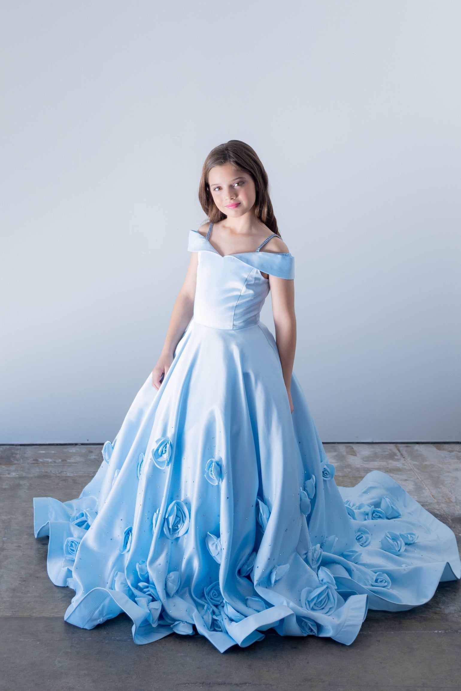 Off-the-Shoulder Floor-Length Satin Ball Gown Ava Presley 26821