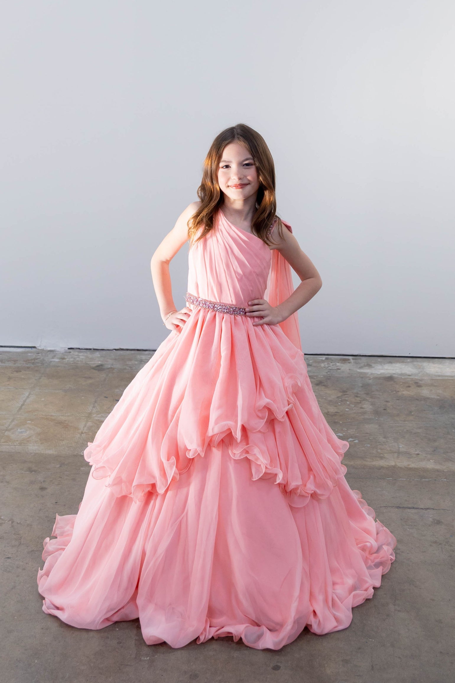 One-Shoulder Chiffon Flower Girl Dress – The Dress Outlet