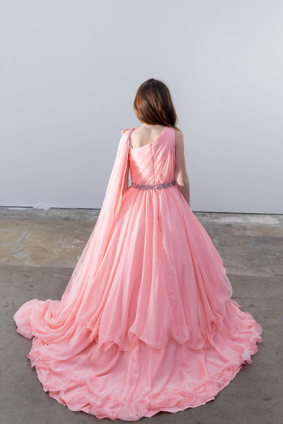 One-Shoulder Floor-Length Chiffon Flower Girl Ball Gown Ava Presley 26826