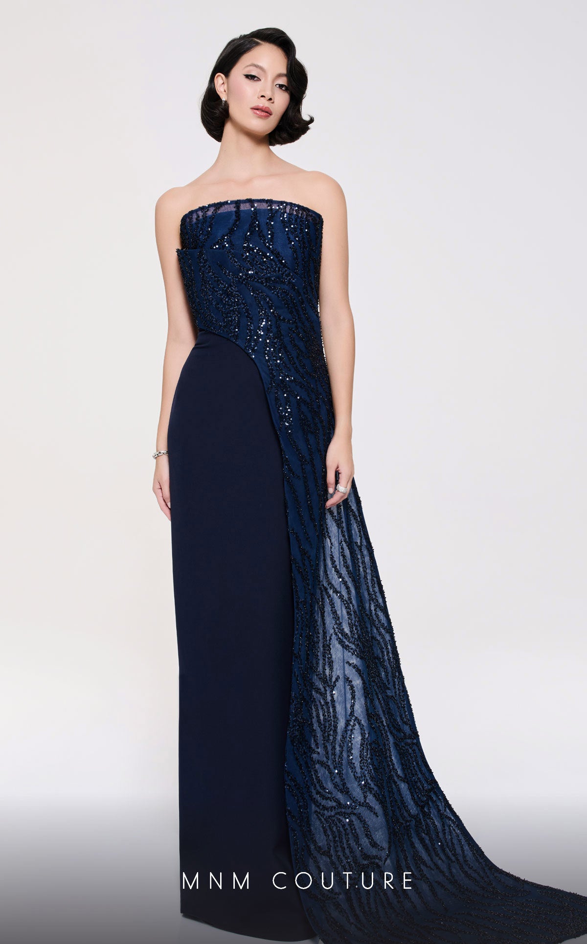 Prom Dresses Long Sequin Fitted Formal Prom Evening Dress MNM Couture B1116 Navy Blue