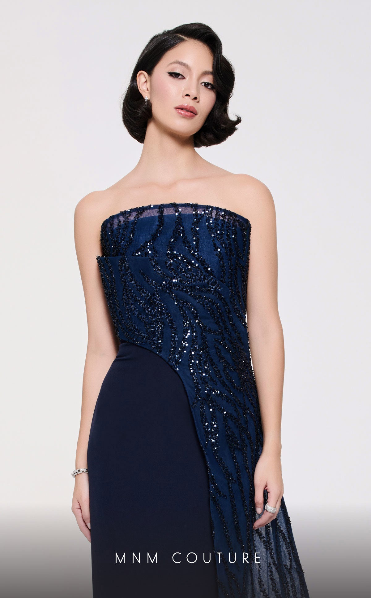 Prom Dresses Long Sequin Fitted Formal Prom Evening Dress MNM Couture B1116 Navy Blue
