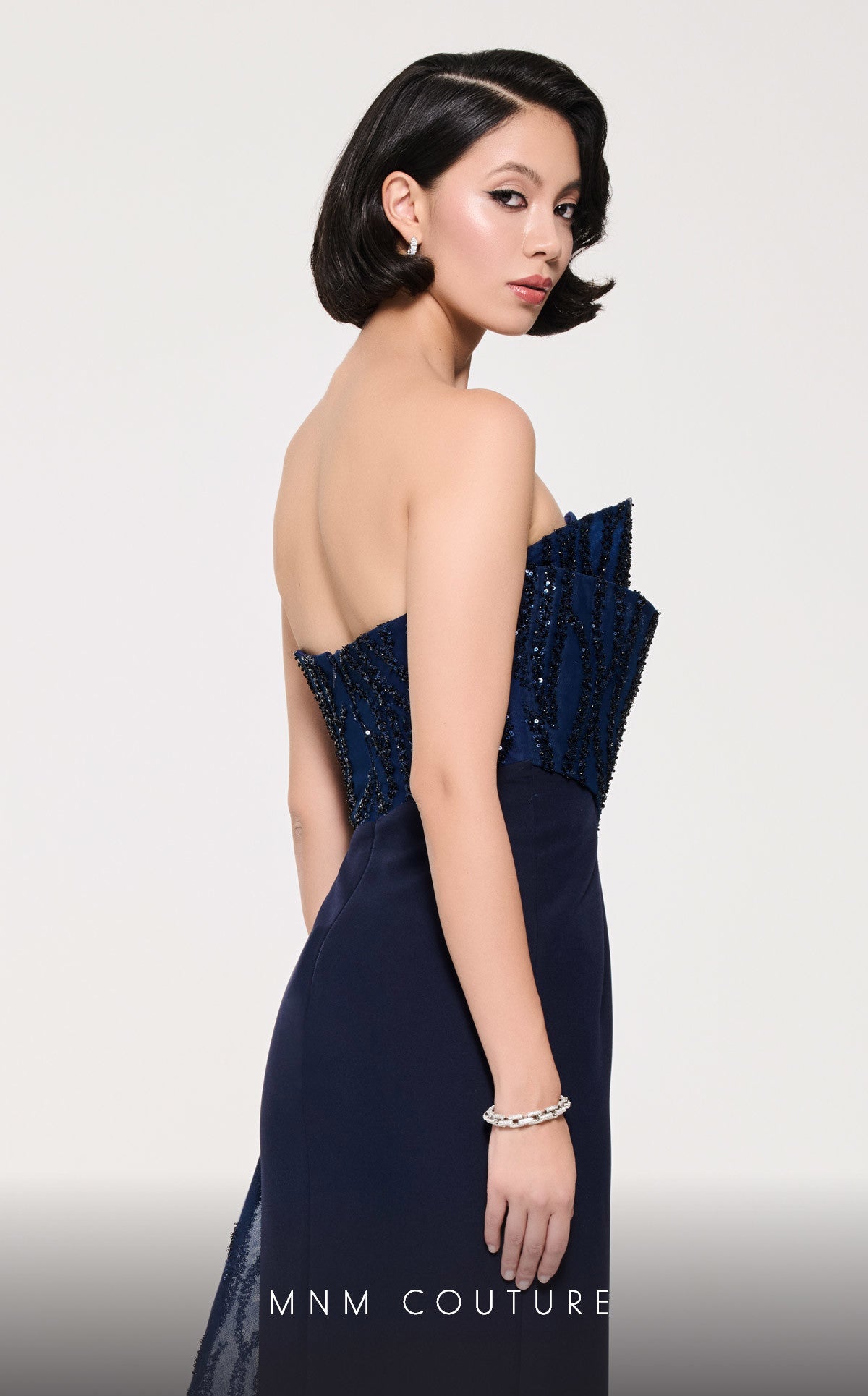 Prom Dresses Long Sequin Fitted Formal Prom Evening Dress MNM Couture B1116 Navy Blue
